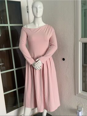 Women's Long Sleeve Pink Midi Dress - Elegant Everyday Style